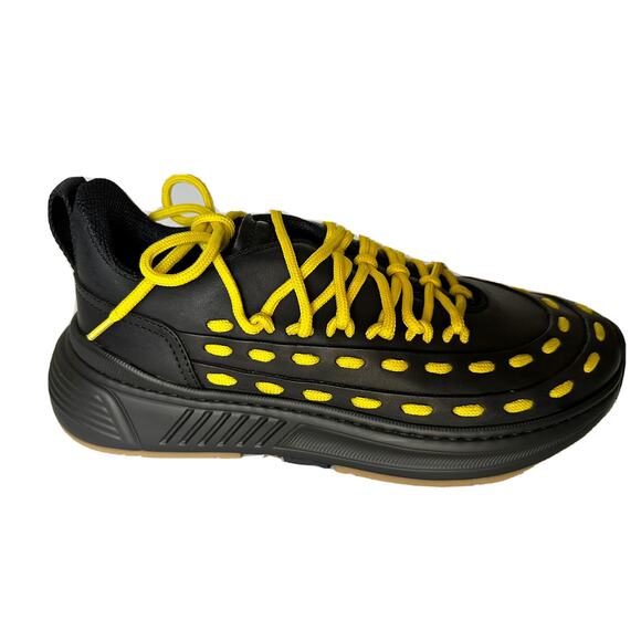 Bottega Veneta Mens Leather Black/Yellow Sneakers 9.5 US 578305 1013 NIB $950
